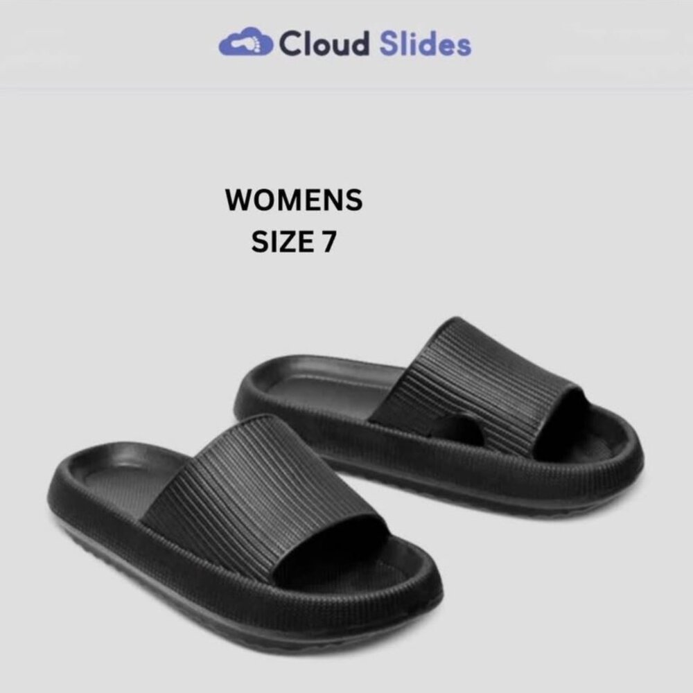 Cloud Slides Cushion Comfort Slip On Sandal Flip Flops Black Size 7